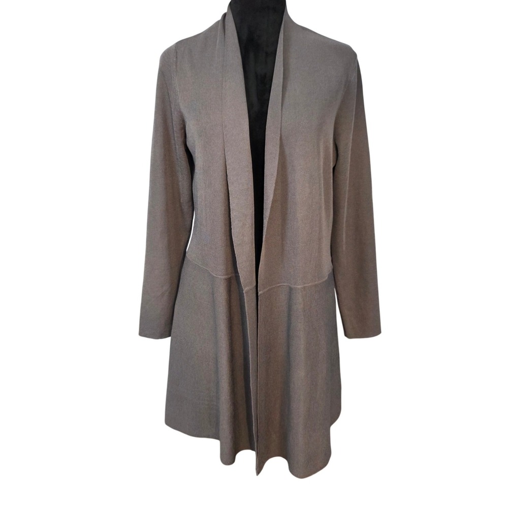 Anne Klein Womens Gray Open Front Longline Cardigan Sweater Size 0X Flared Hem
